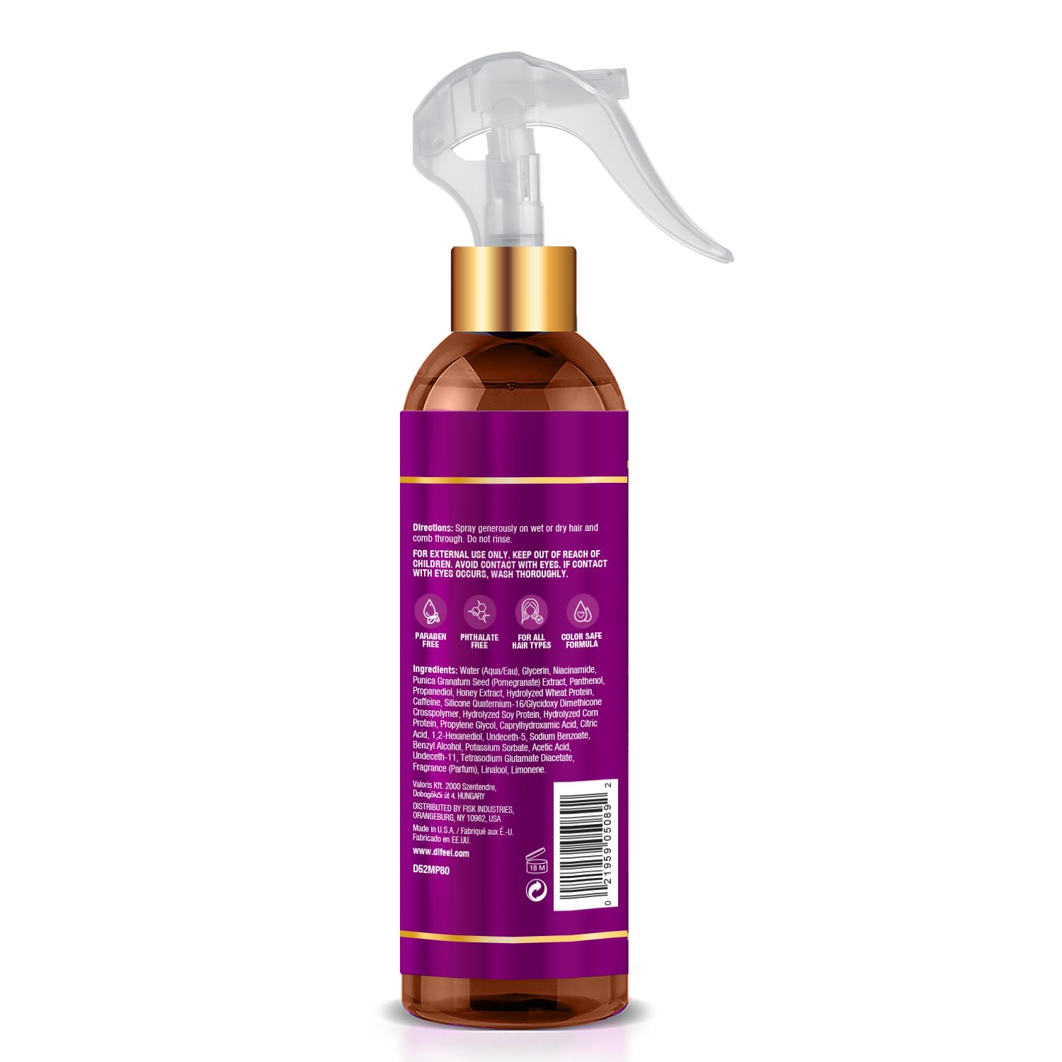 Difeel Pomegranate & Manuka Honey Leave-in Conditioning Spray 8 oz. - Leave in Conditioner for Dry, Damaged Hair, Strengthens, Adds Moisture and Stimulates Growth